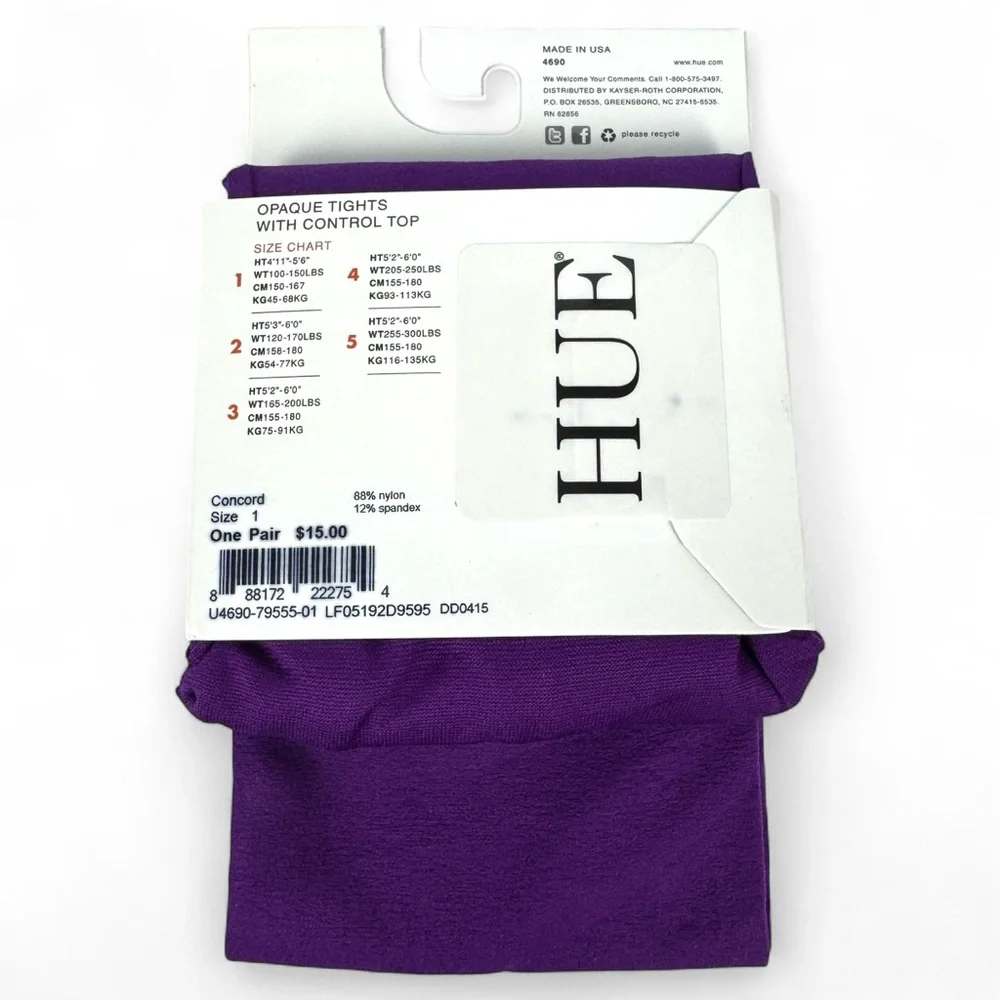 Hue Concord Purple Opaque Tights with‎ Control Top Womens Size 1